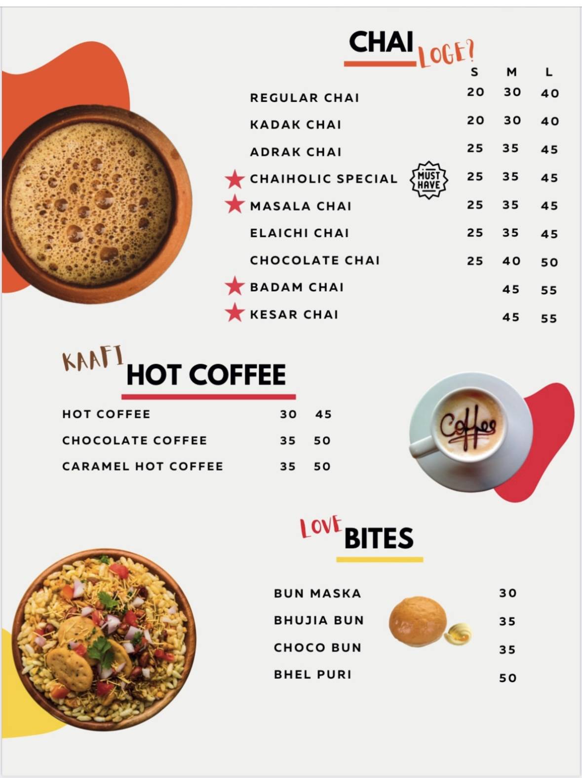 Cafe Chaiholic menu