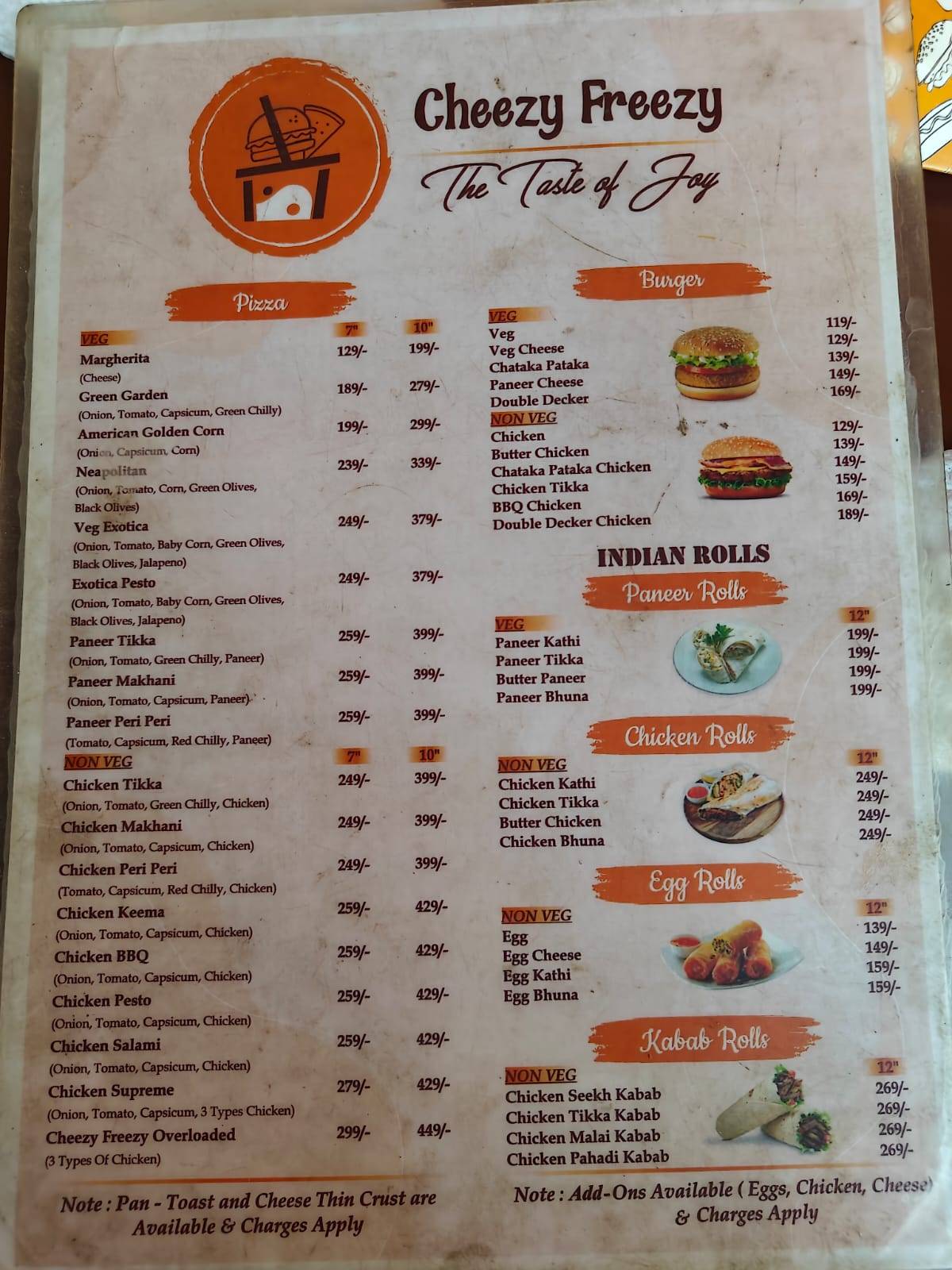 Cheezy Freezy menu