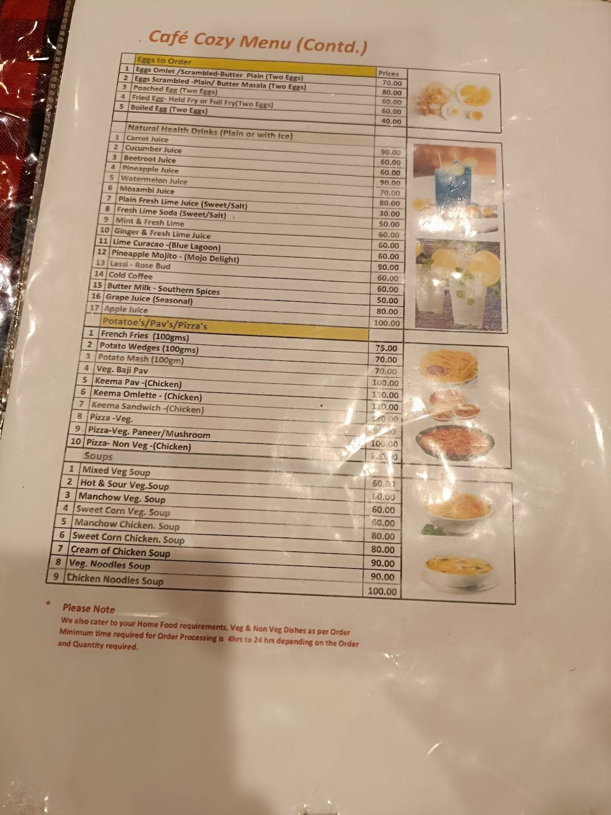 Café Cozy - HAS CLOSED PERMANENTLY menu