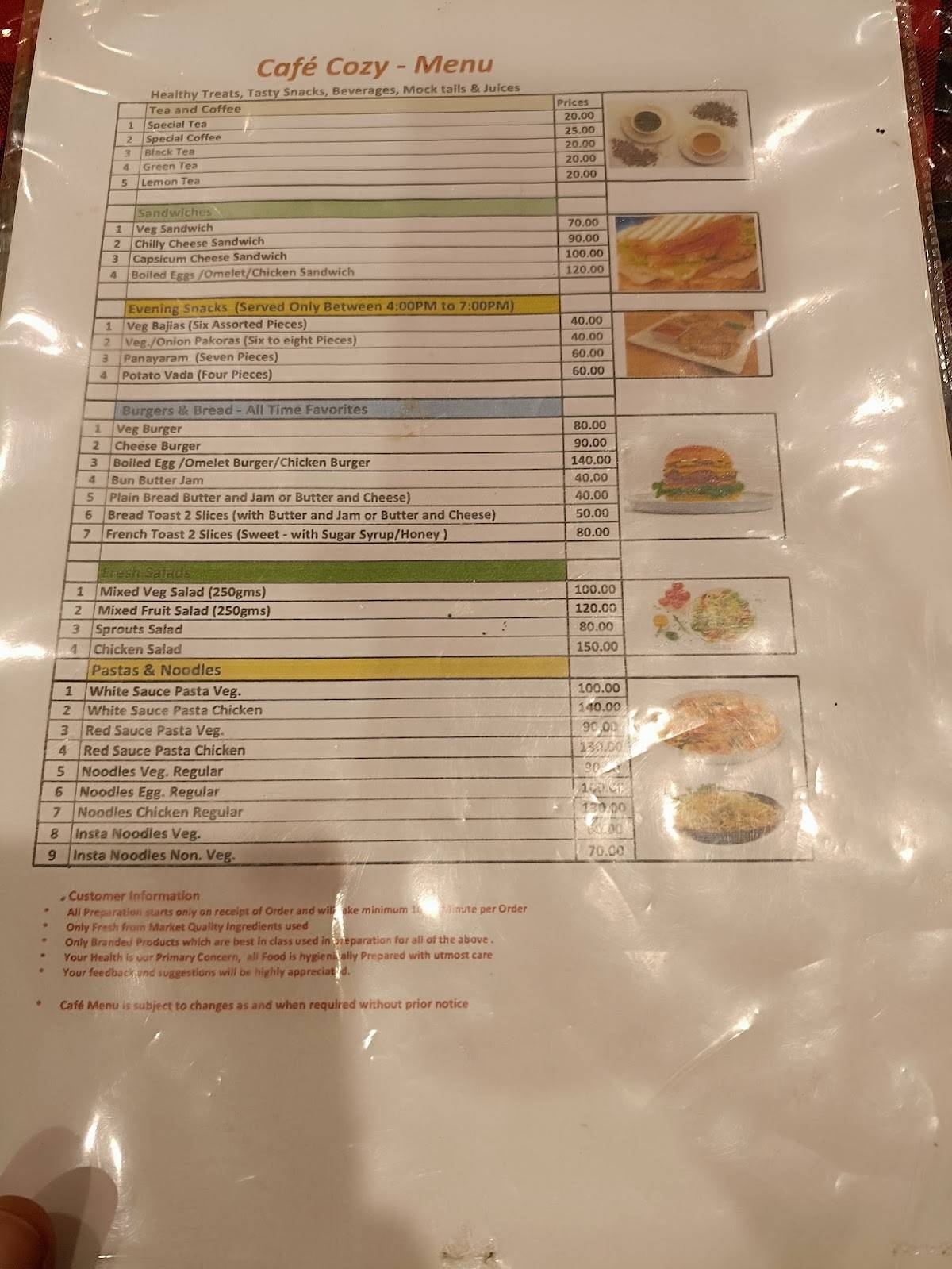 Café Cozy - HAS CLOSED PERMANENTLY menu