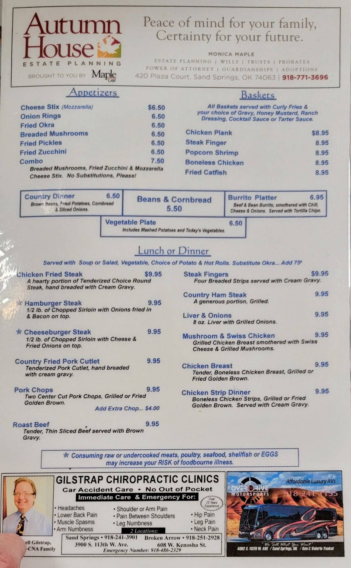 Menu At Crescent Cafe, Sand Springs