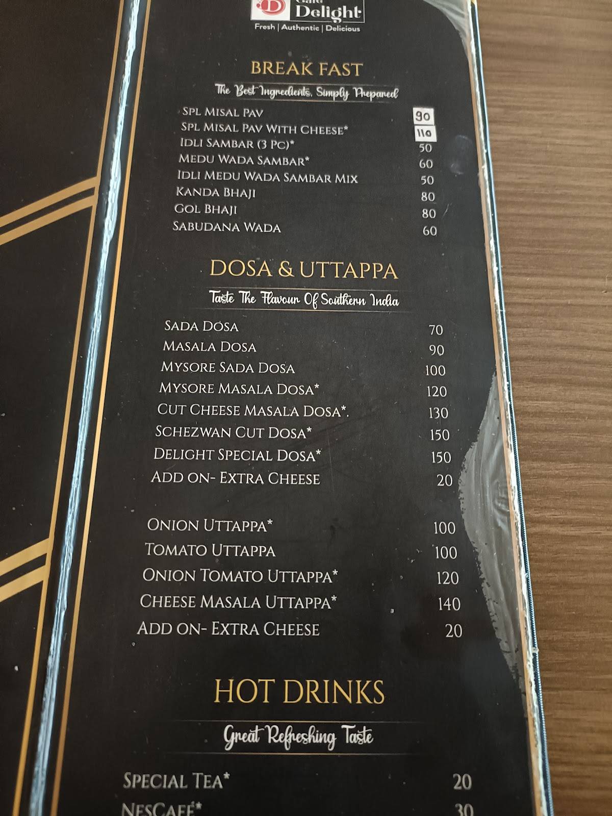 Cafe Delight menu