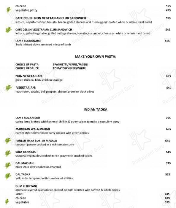Cafe Delish menu