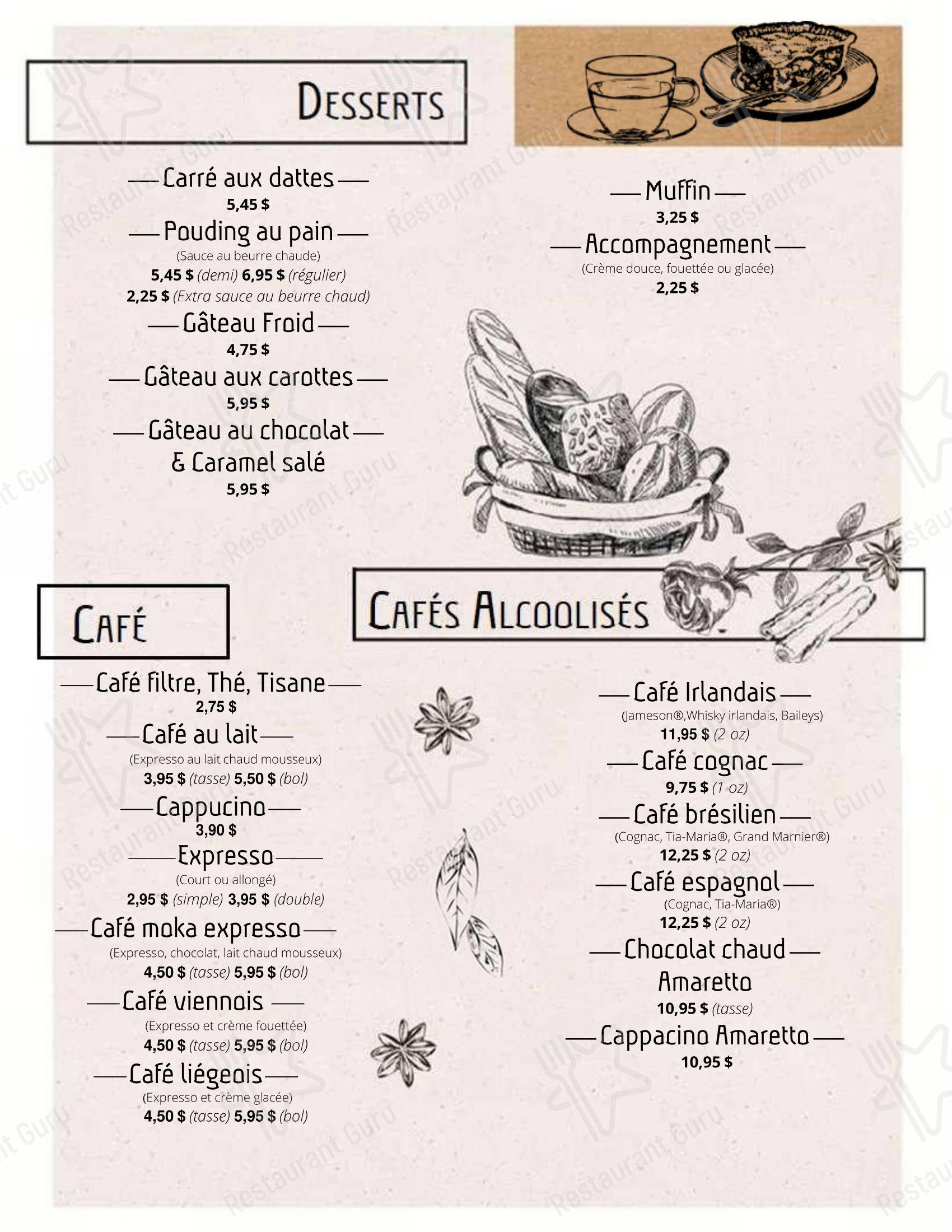 Menu pour Café des Halles café
