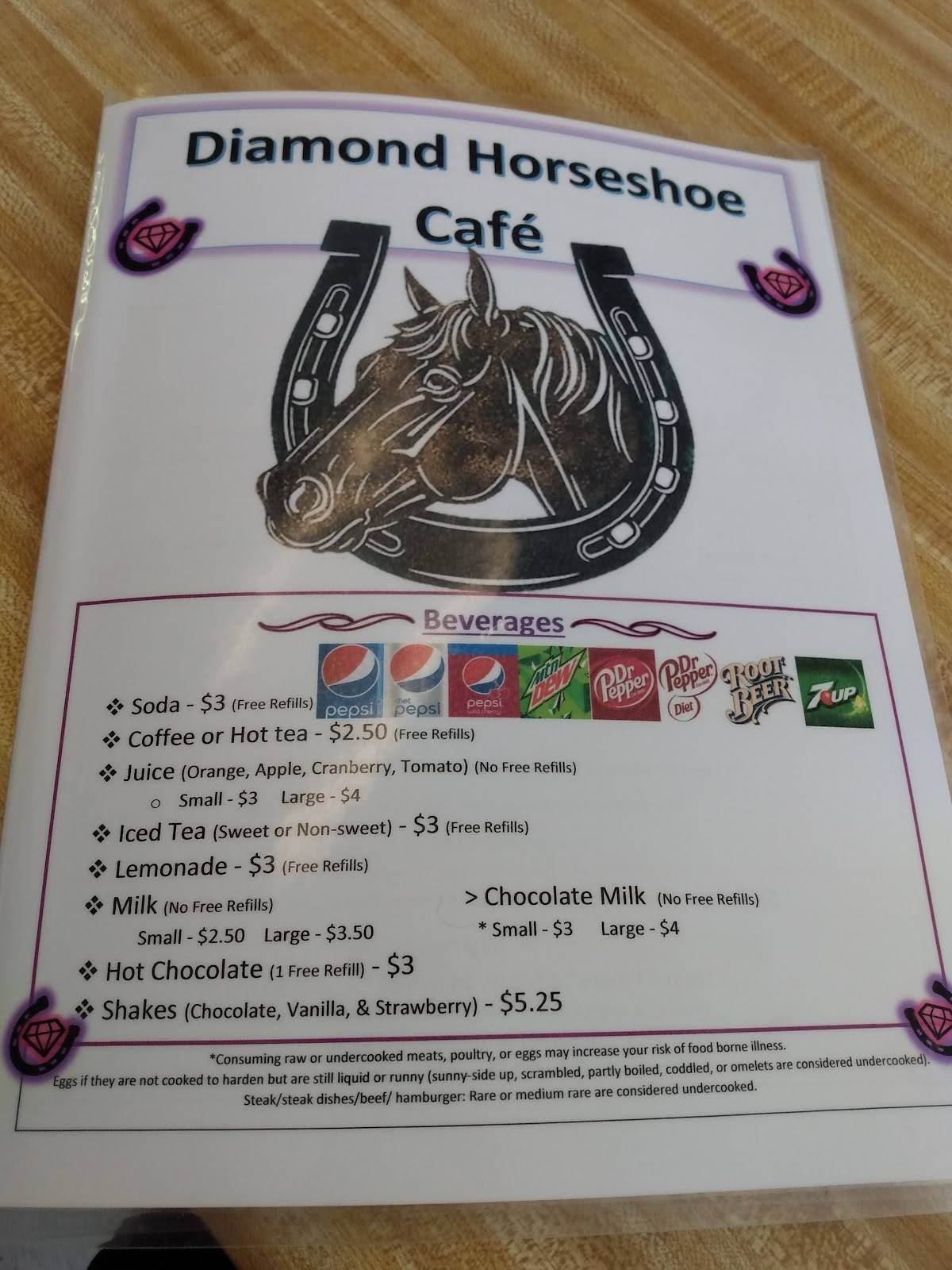 Menu at Diamond Horseshoe Cafe, Cheyenne