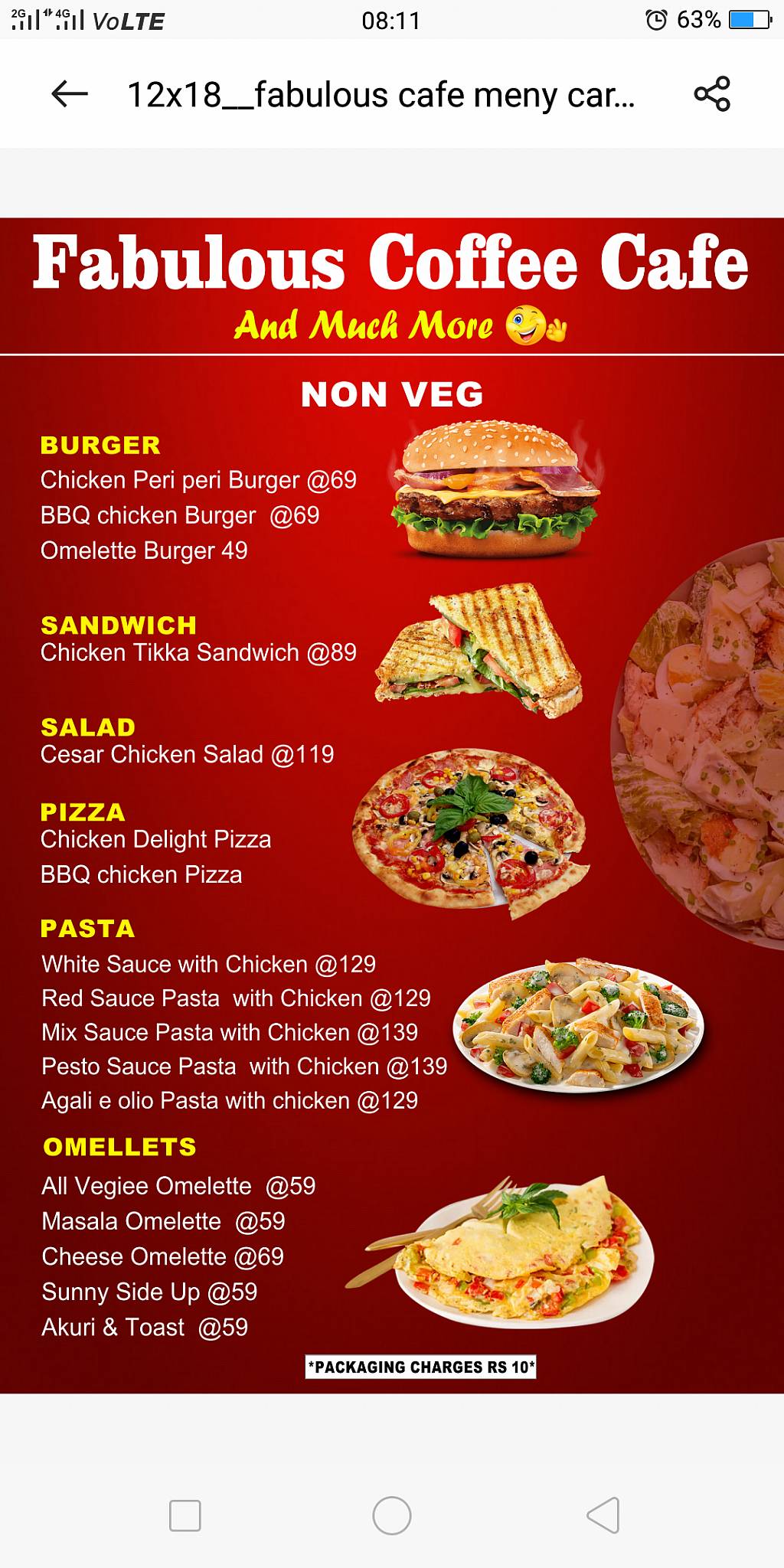 Fabulous coffee cafe menu