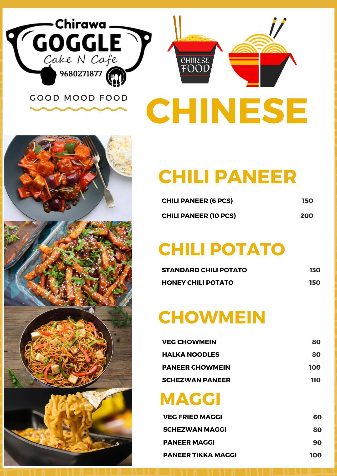 Goggle Cafe Chirawa menu