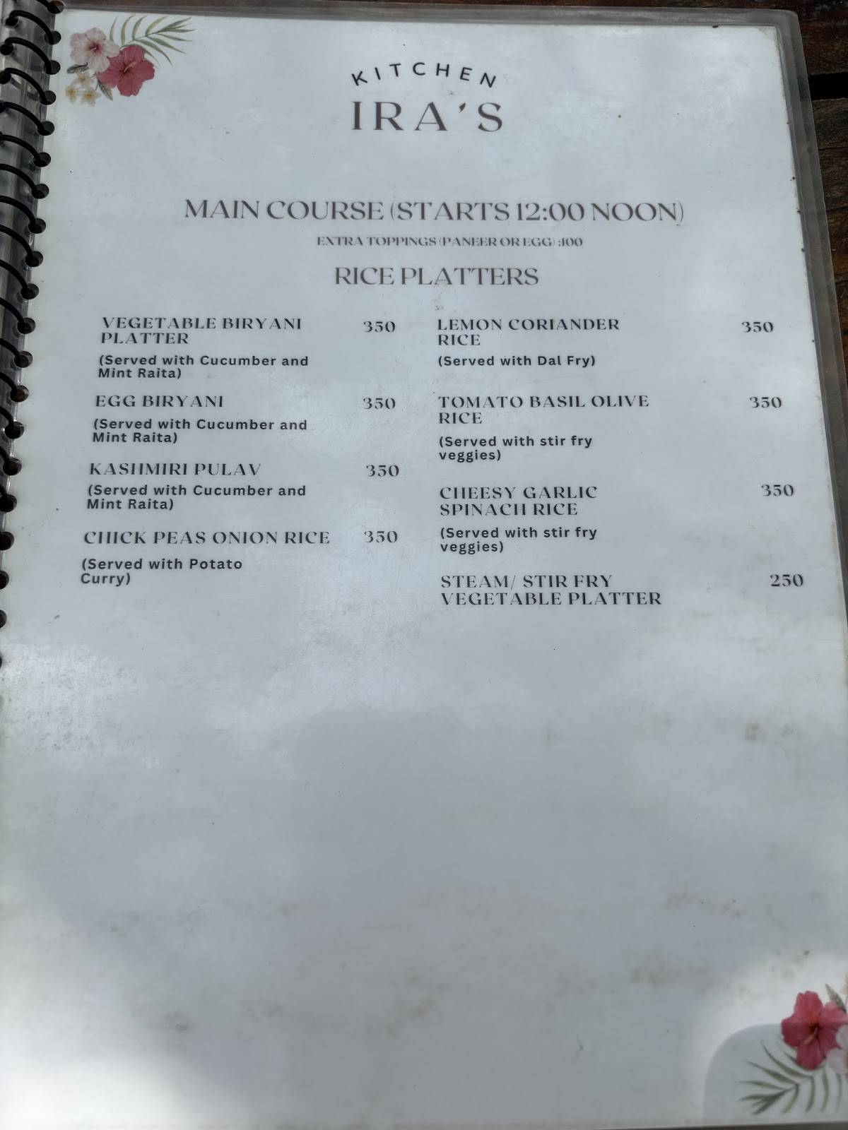 Ira's Kitchen and Tearoom menu