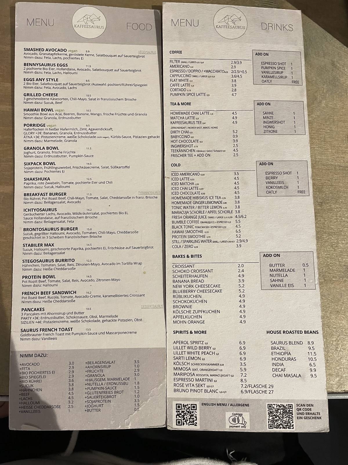 Menu de Kaffeesaurus