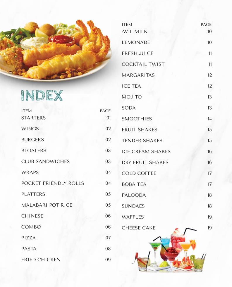Kizza.cafe menu