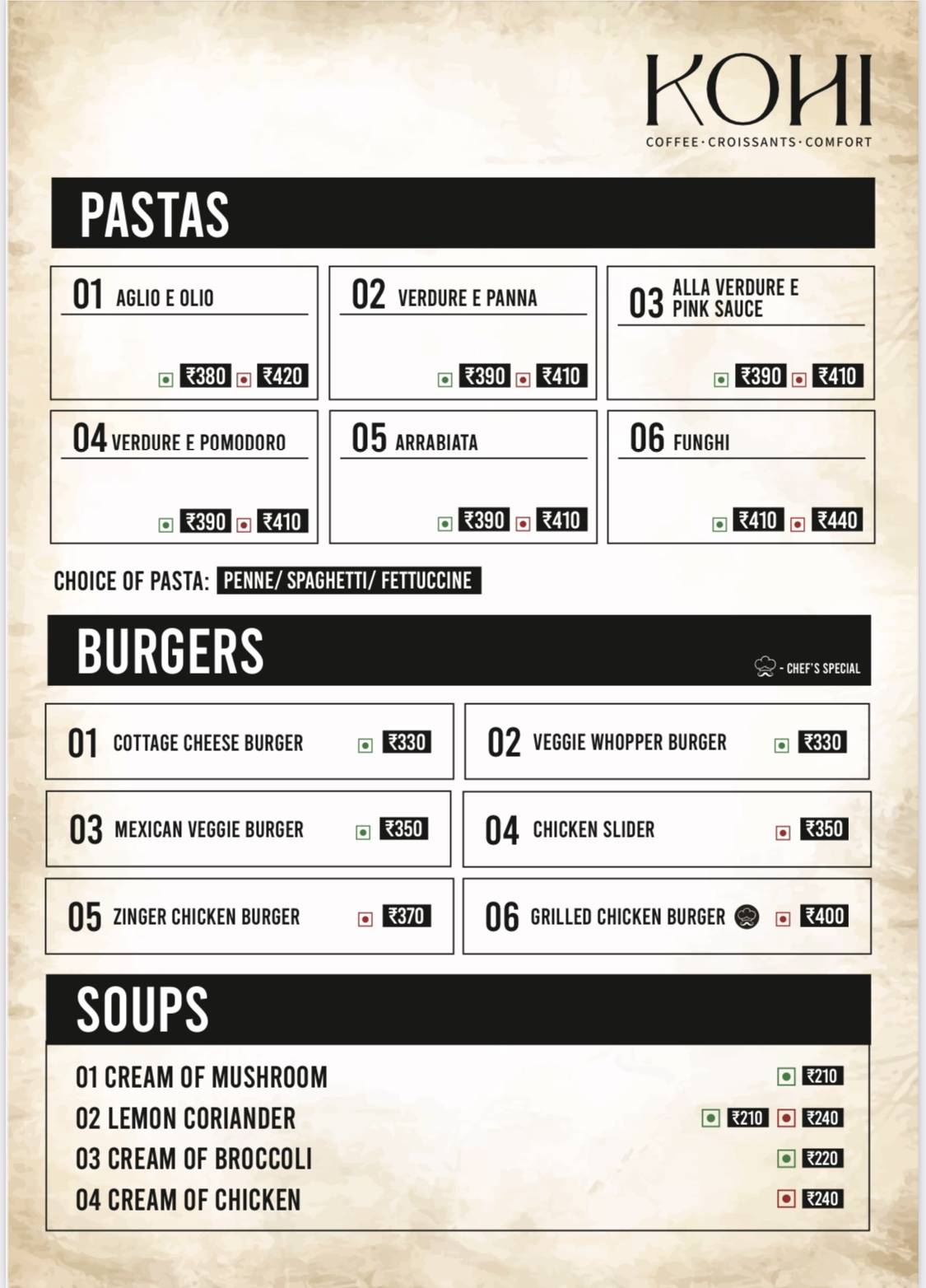 Kohi - The Cafe menu