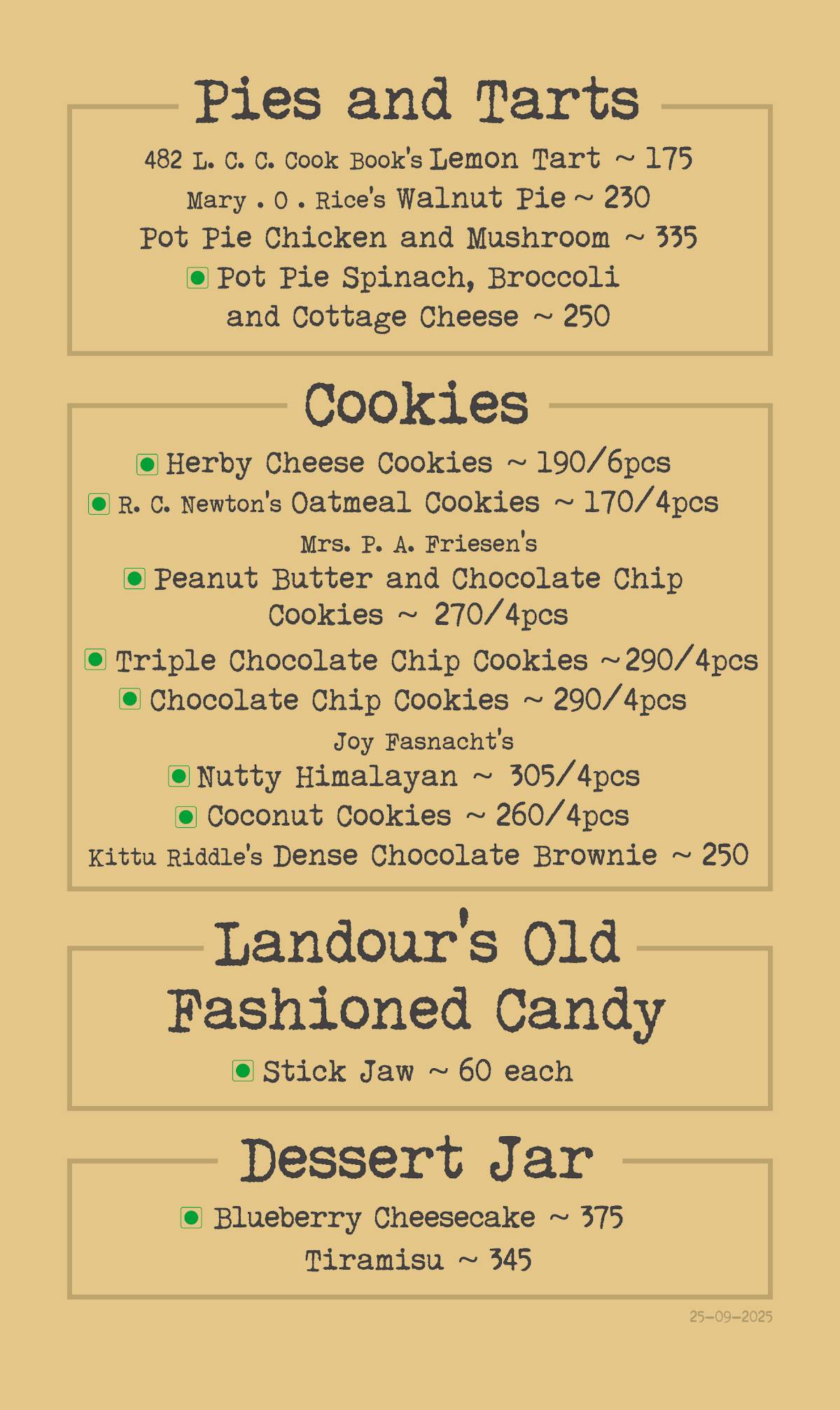 Landour Bakehouse menu