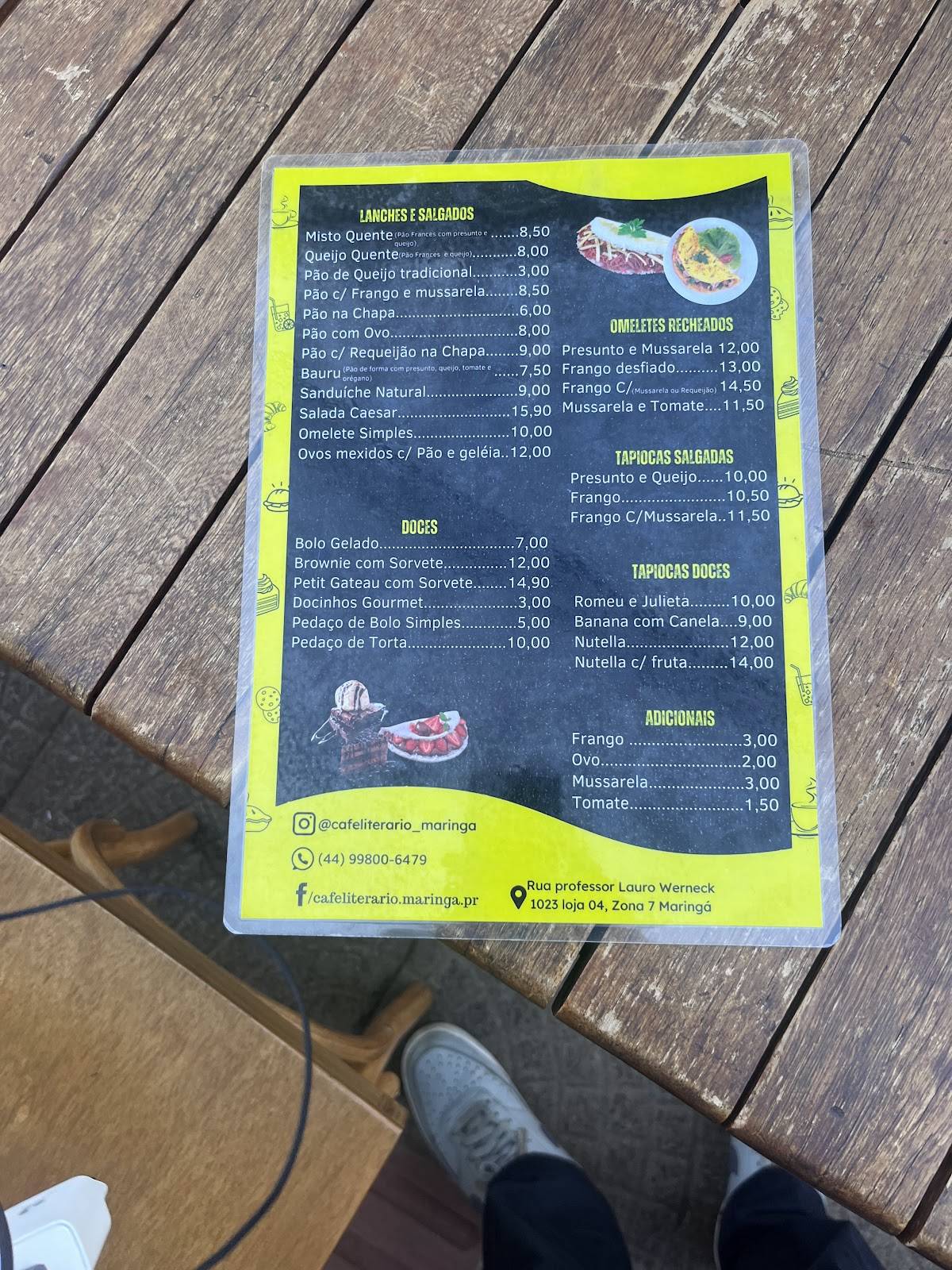 Café Literário Maringá cardápio