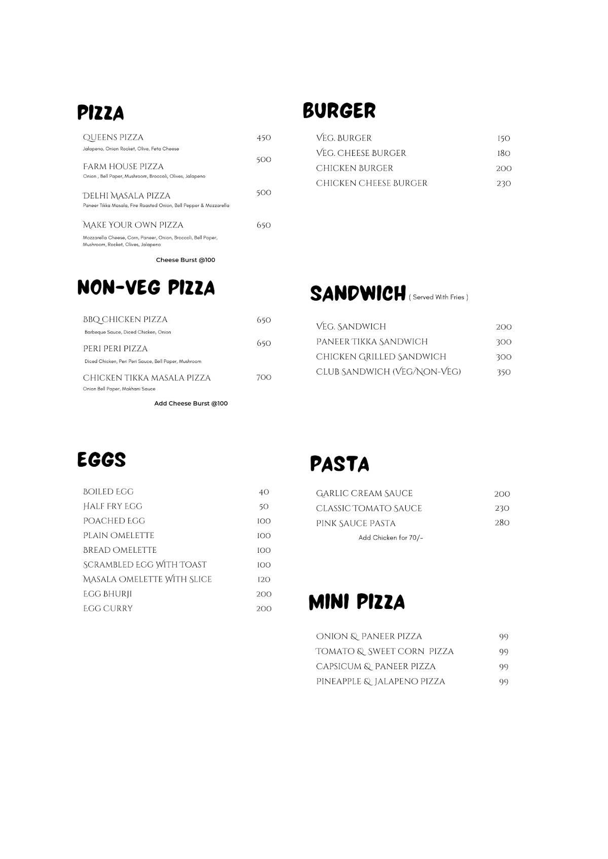 Manali Diaries Cafe - Pizzeria menu