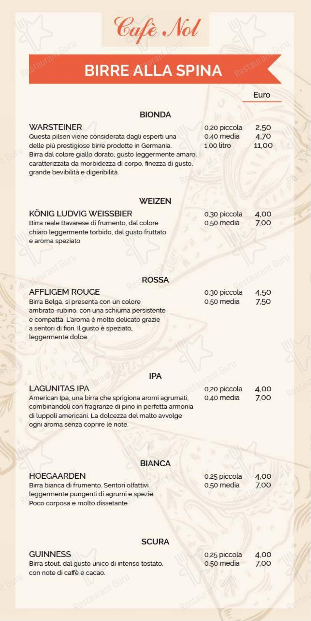 Menu di Café Nol ~ pub & pizzeria - Menu