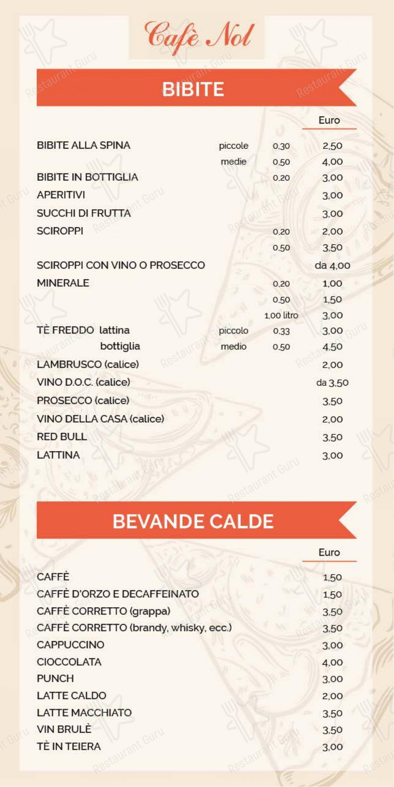 Menu per Café Nol ~ pub & pizzeria pub & bar