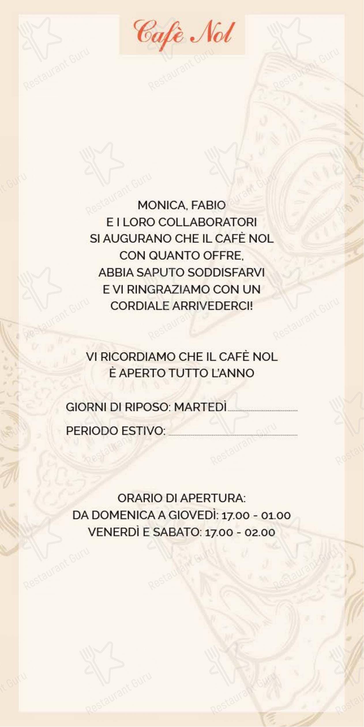 Menu per Café Nol ~ pub & pizzeria pub & bar