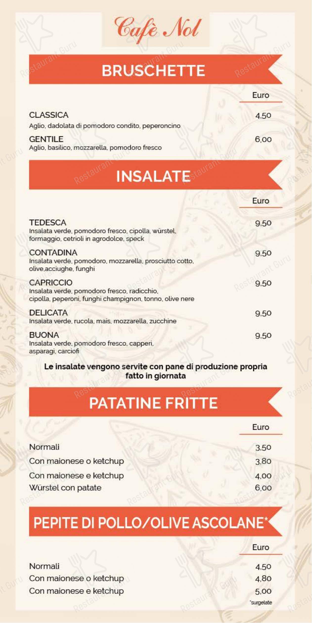 Café Nol ~ pub & pizzeria in Vattaro - Menu