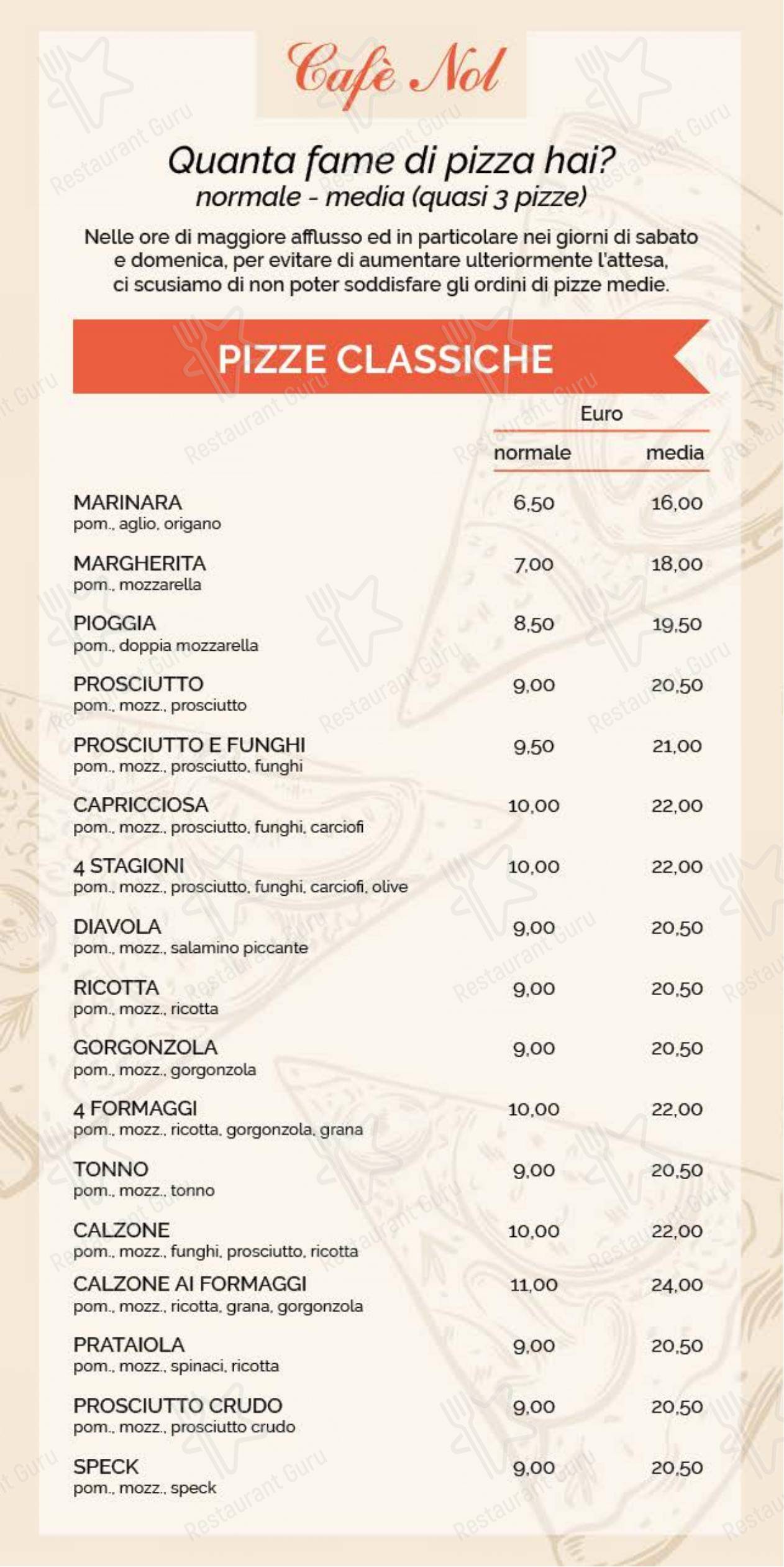 Menu di Café Nol ~ pub & pizzeria - Menu
