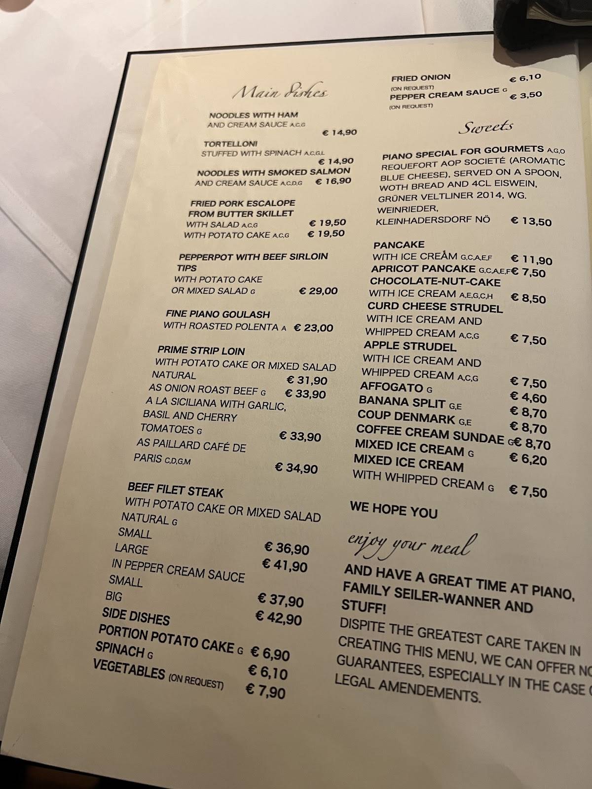 Menu de Piano Bar-Cafe-Restaurant