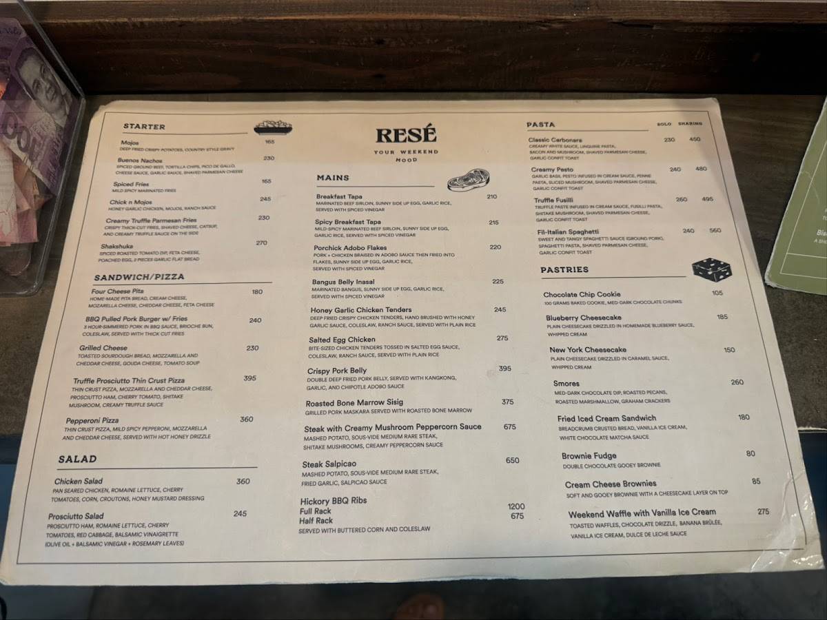 Menu at Cafe Rese, Malolos