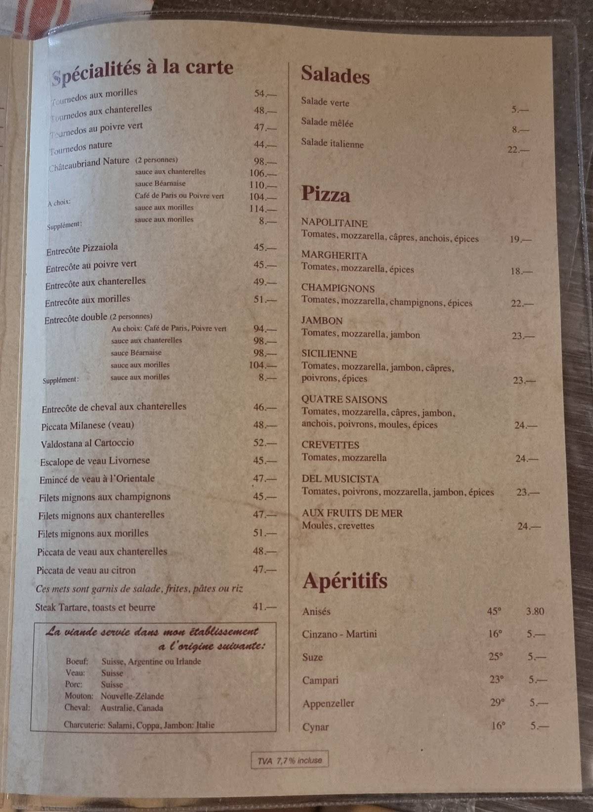 Menu di Restaurant de la Croix-Blanche , chez Orio 