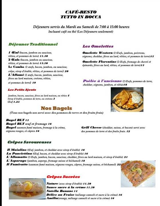 Menu de Café Resto Tutto In Bocca