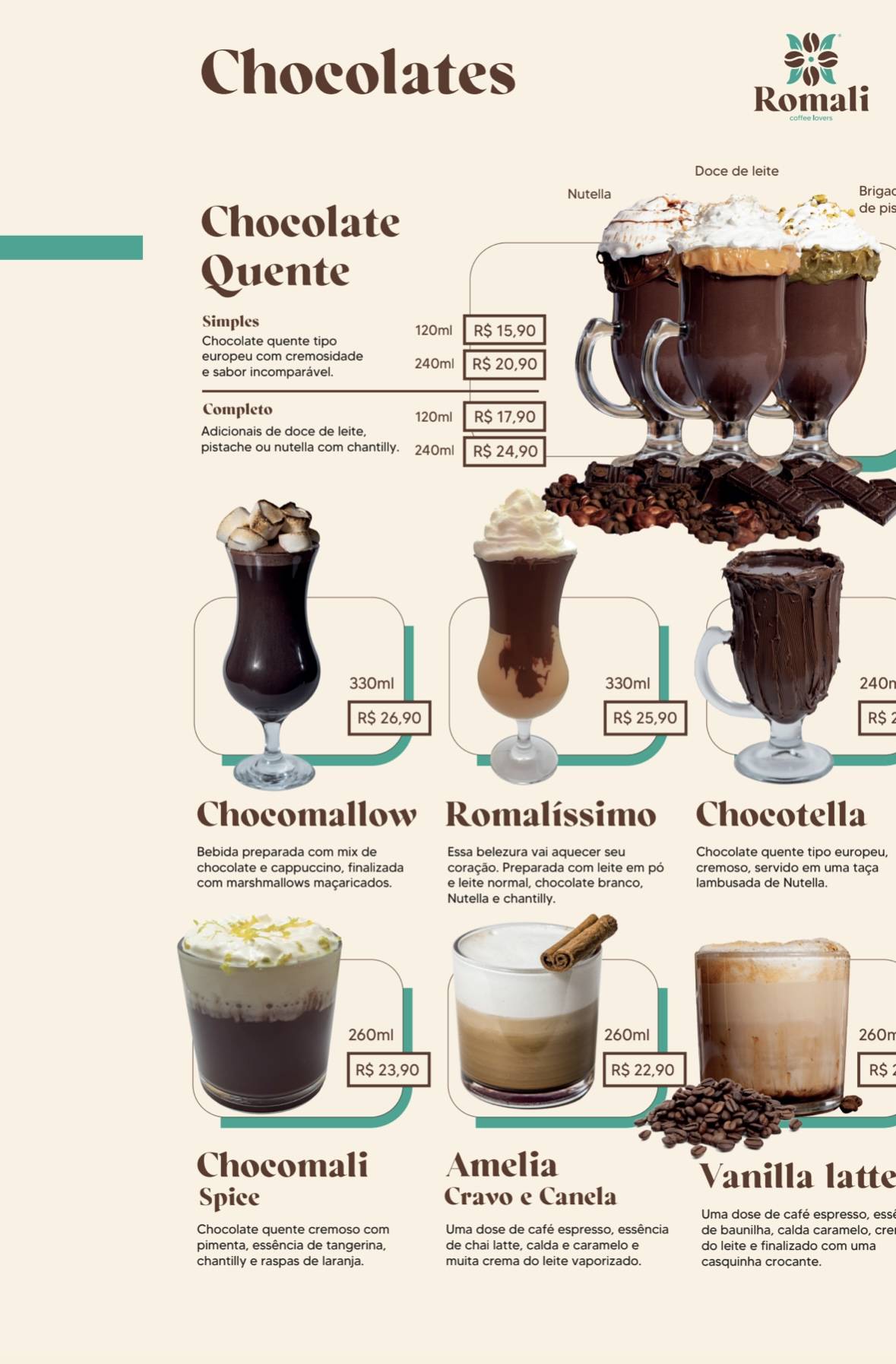 Romali Café Viacatarina, Cafeteria em Palhoça - Cappuccino cardápio