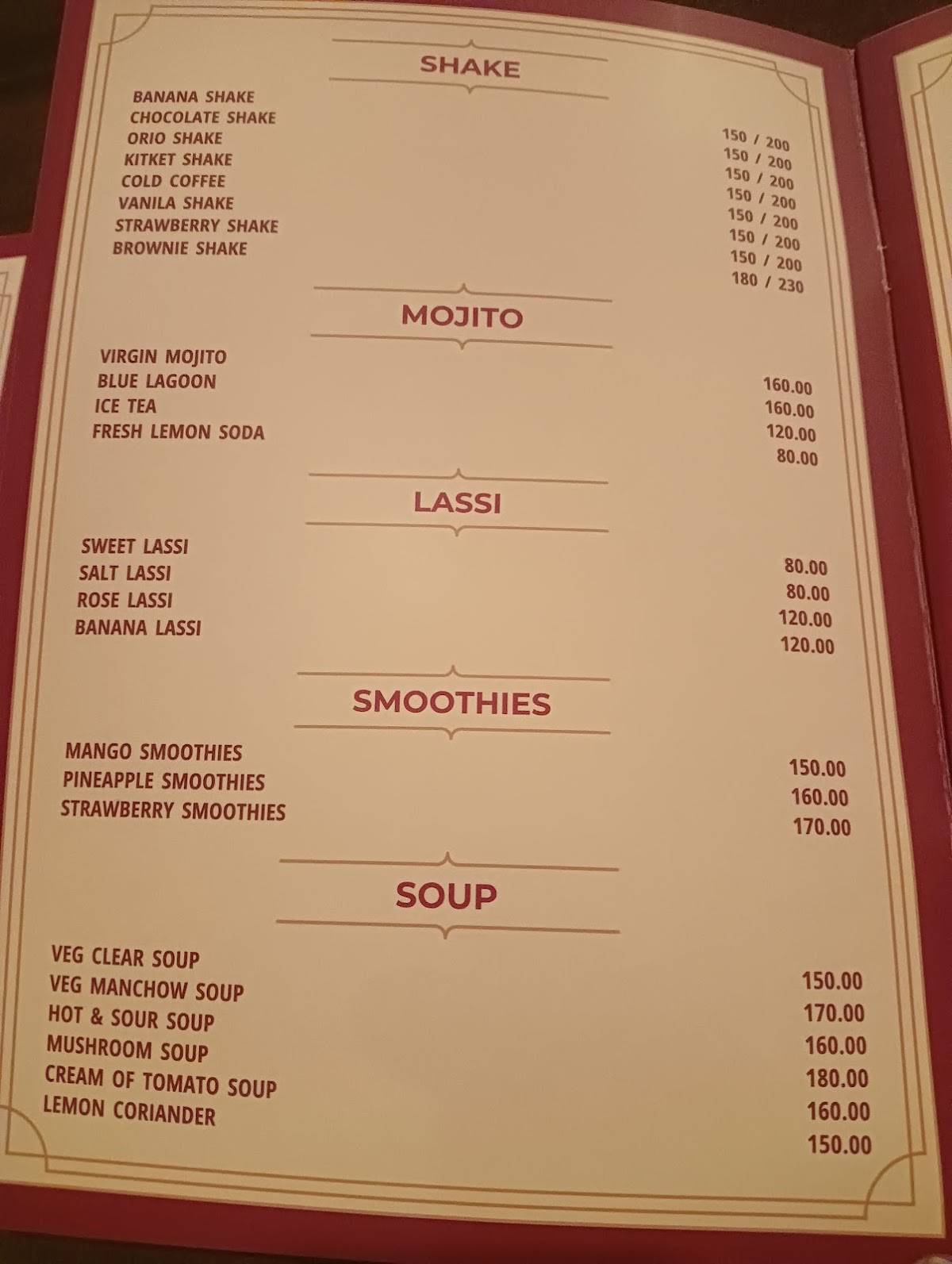 THE FIRE KITCHEN CAFE & RESTAURANT menu