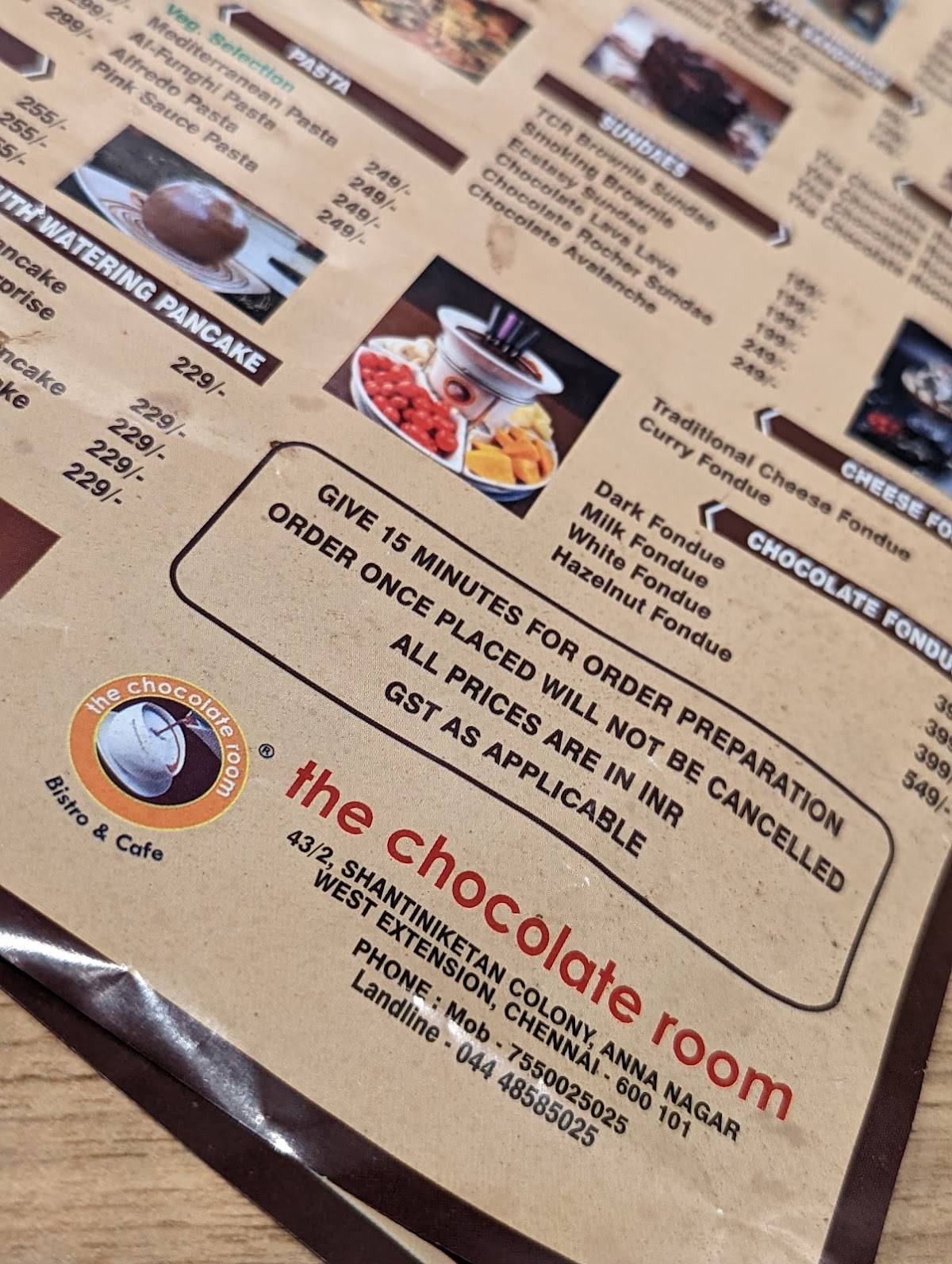 The Chocolate Room - Anna Nagar West Extn menu