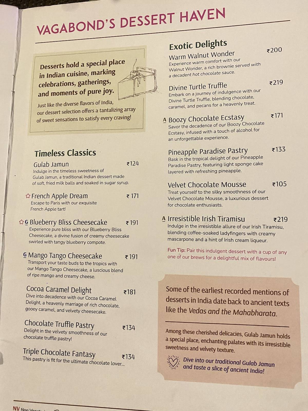 Cafe Vagabond - Coffee Bar Bakery Indian Continental, Paharganj menu