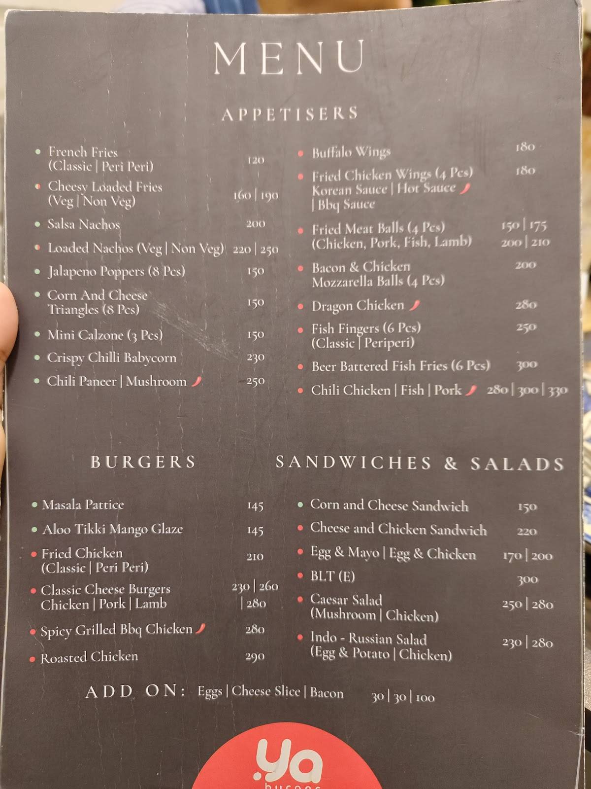 Ya Burger Cafe menu