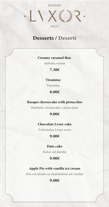 Menu di Café & Restaurant Lvxor Split 