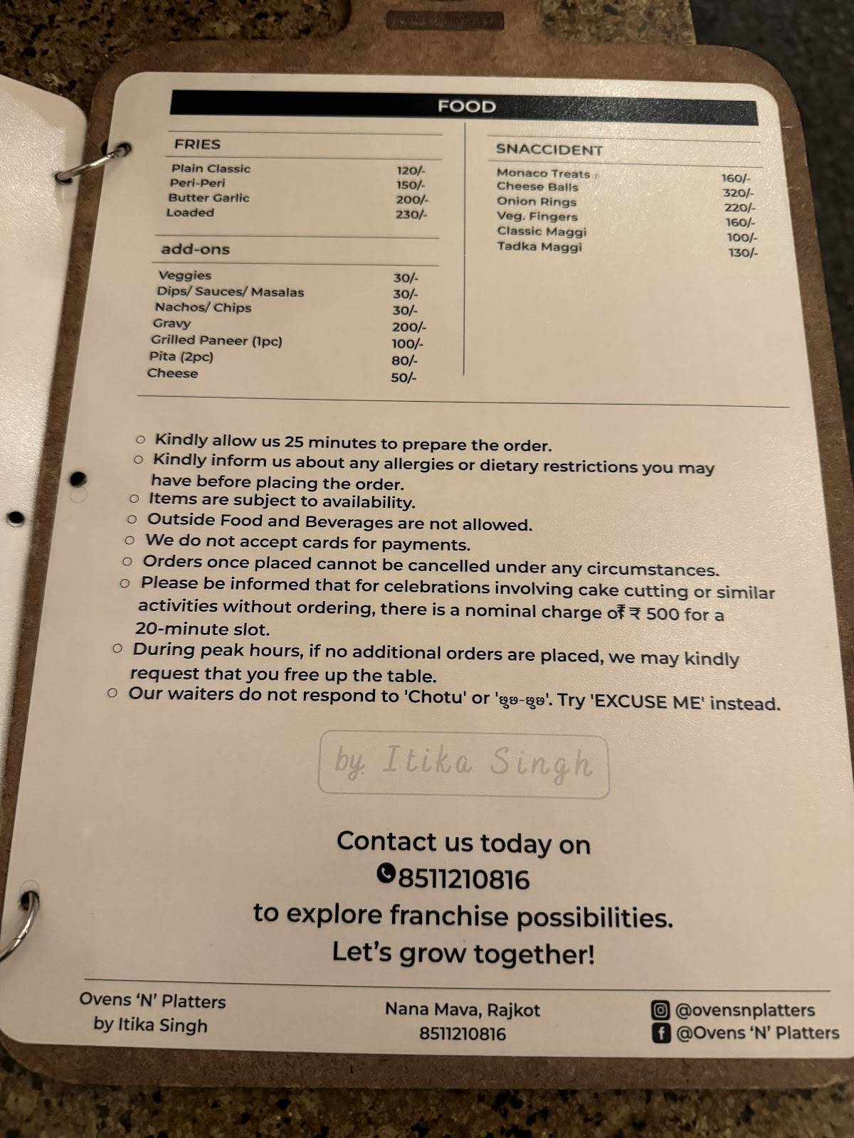 ovens ‘N’ platters menu