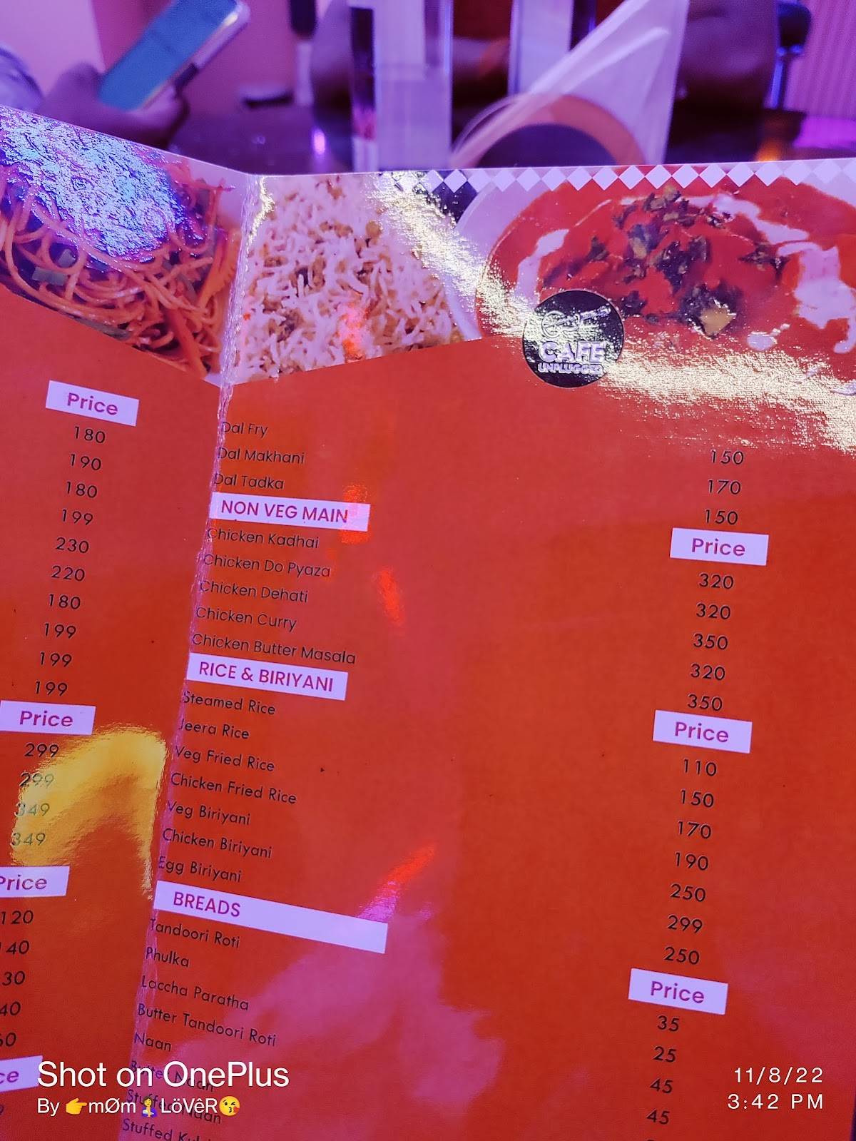 Cafe unplugged menu
