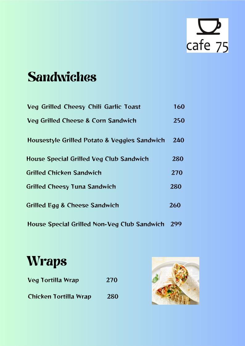 Cafe75 menu
