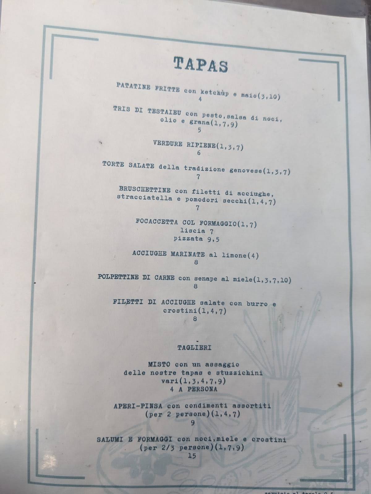 Menu di Caffè delle Fiabe 