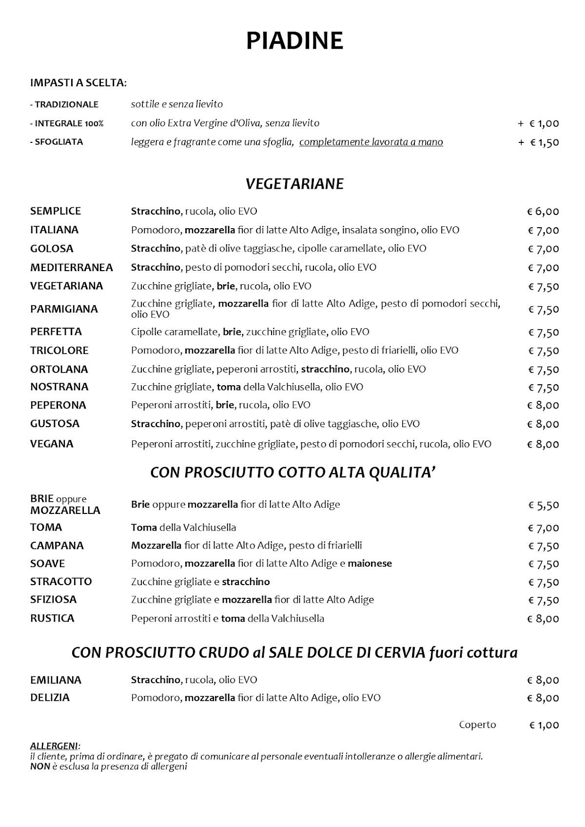 Menu di Trattoria Caffè Gioberti 