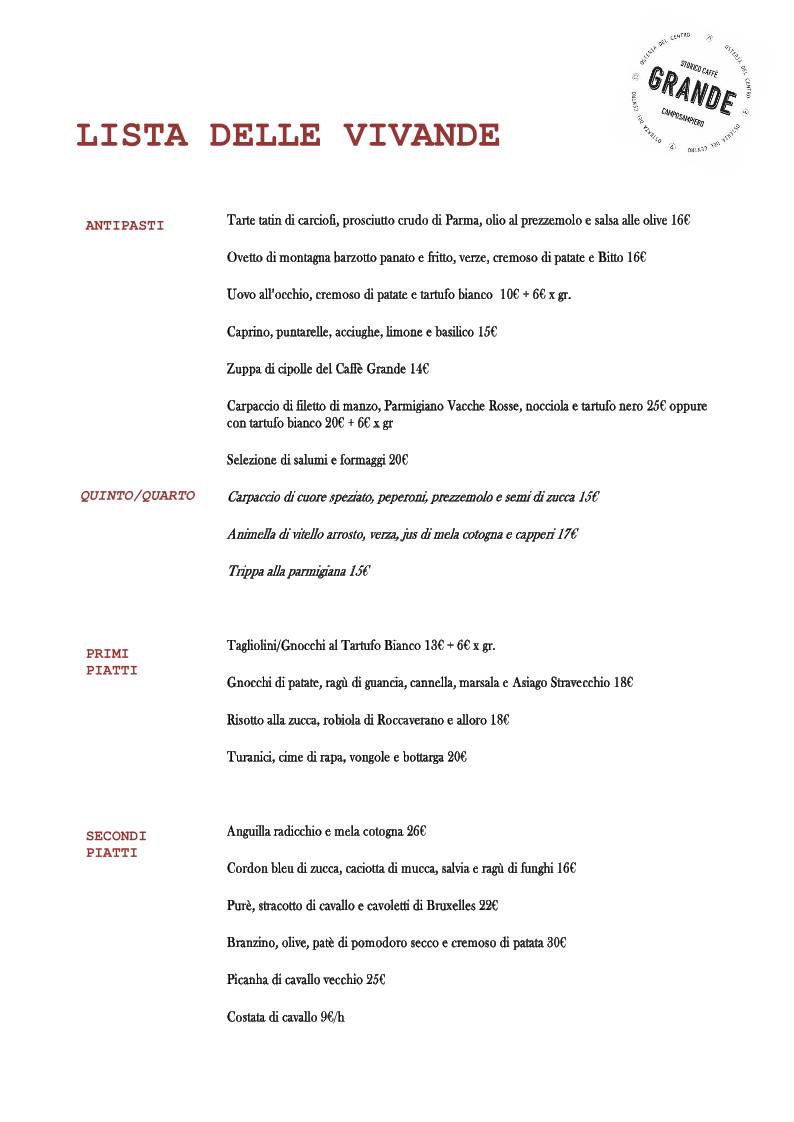 Menu di Caffè Grande Osteria del Centro 