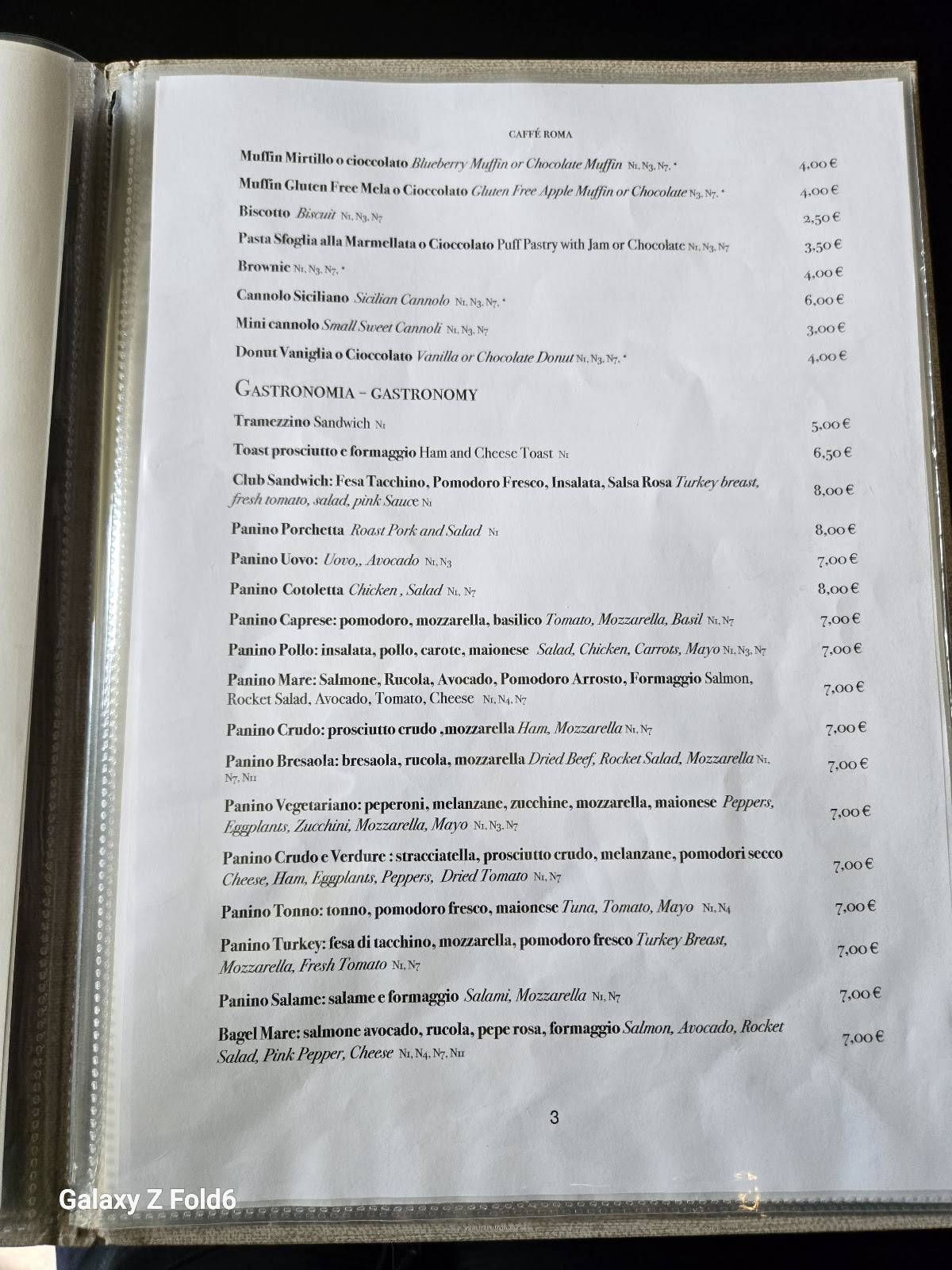 Menu di Caffè Roma 
