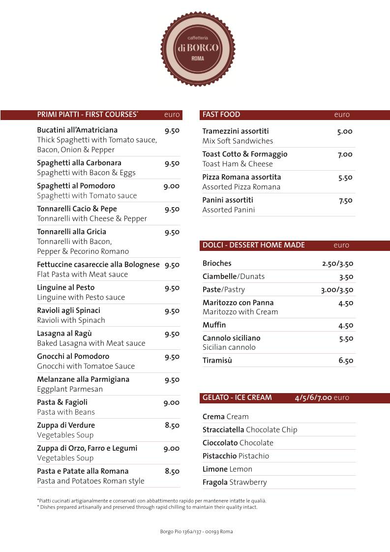 Menu di Caffetteria di Borgo 