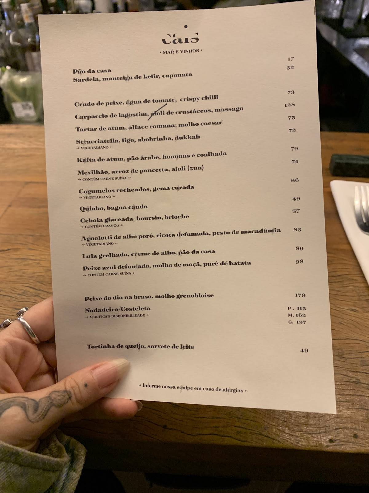 Cais Restaurante cardápio