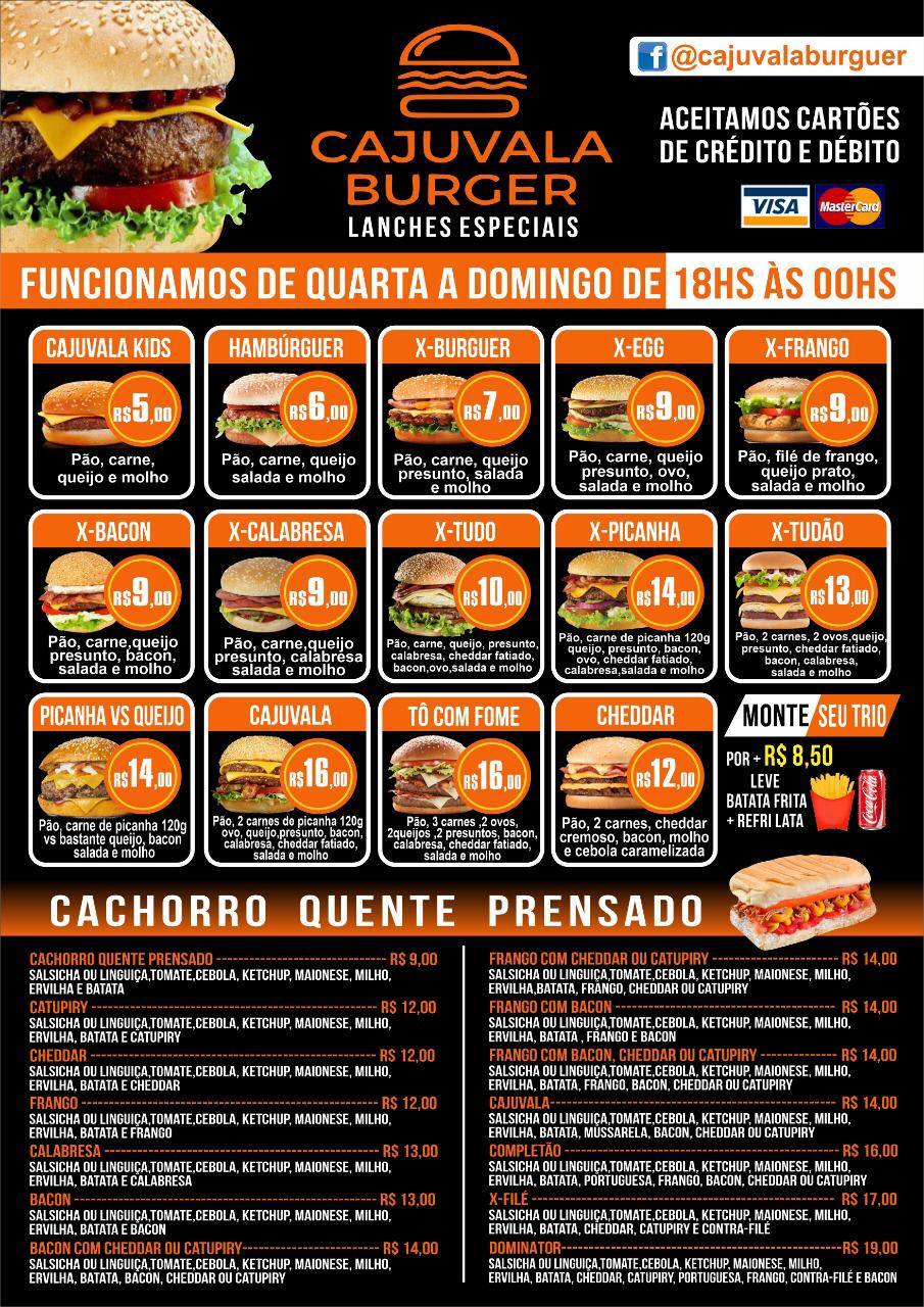 Cajuvala Burger Rio de Janeiro RJ cardápio