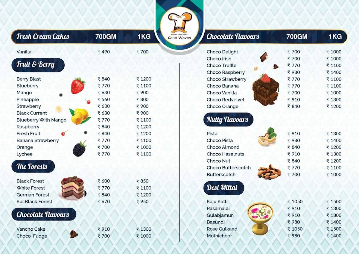 Cake Waves Saligramam menu