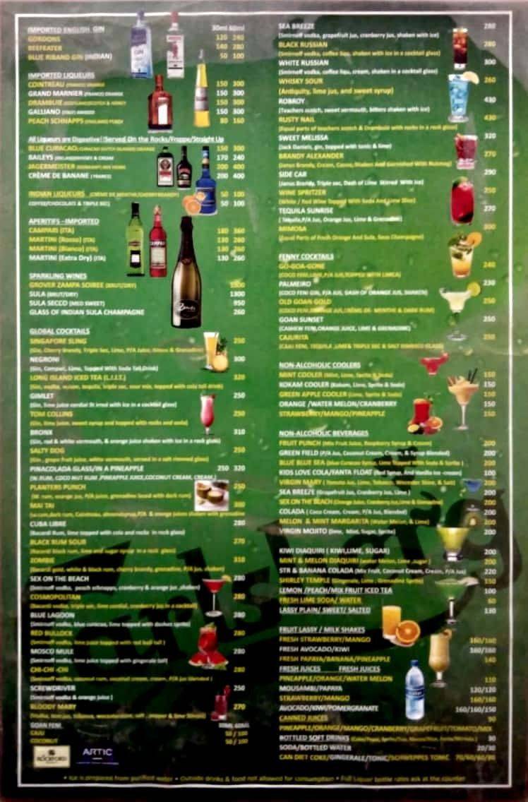 Taste of India Goa menu