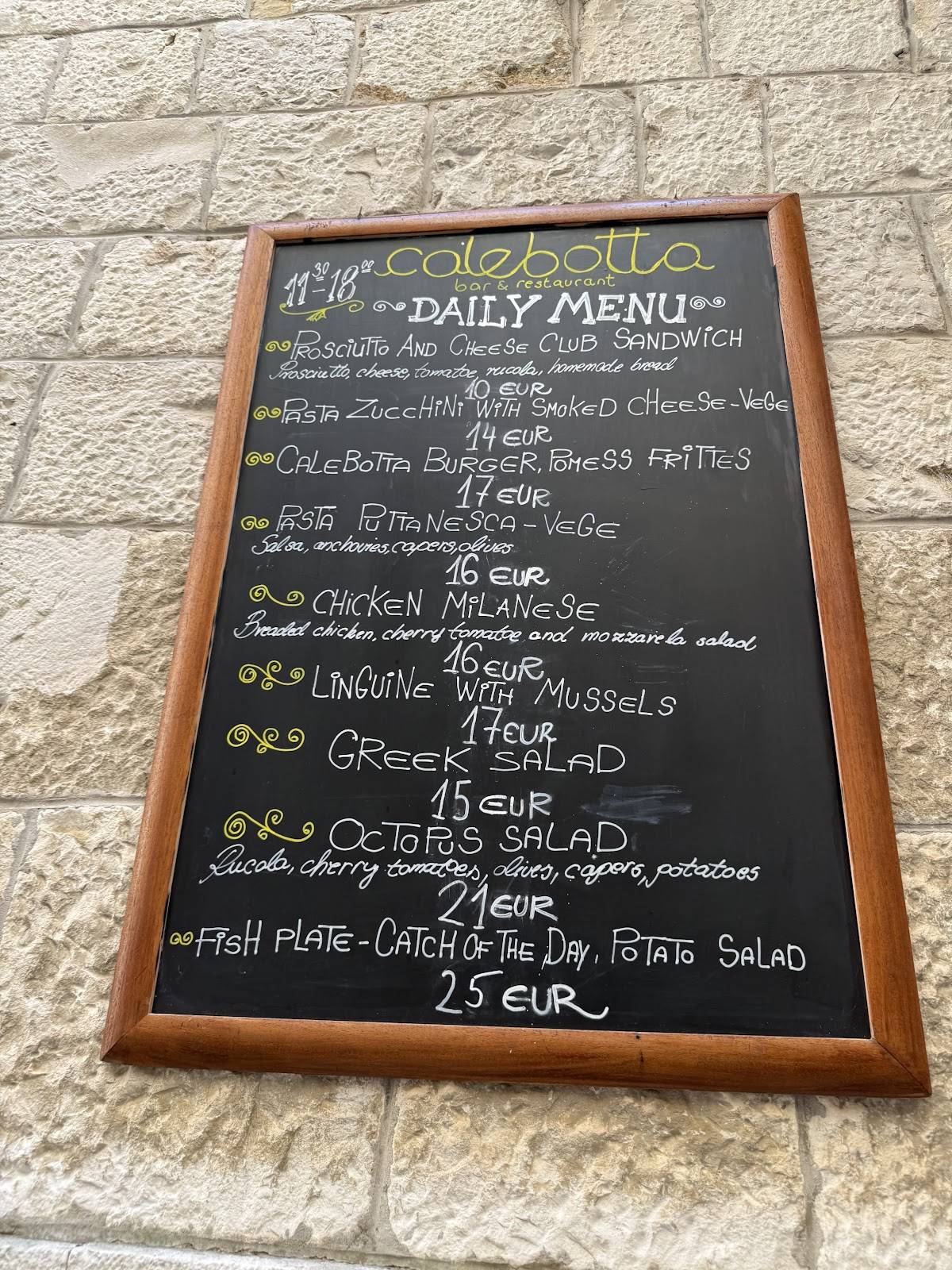 Menu di Calebotta wine bar&restaurant 