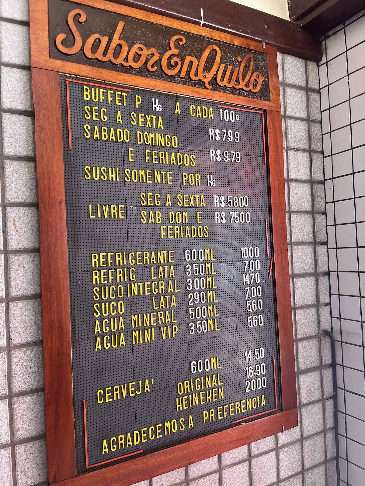 Sabor Enquilo Restaurante cardápio