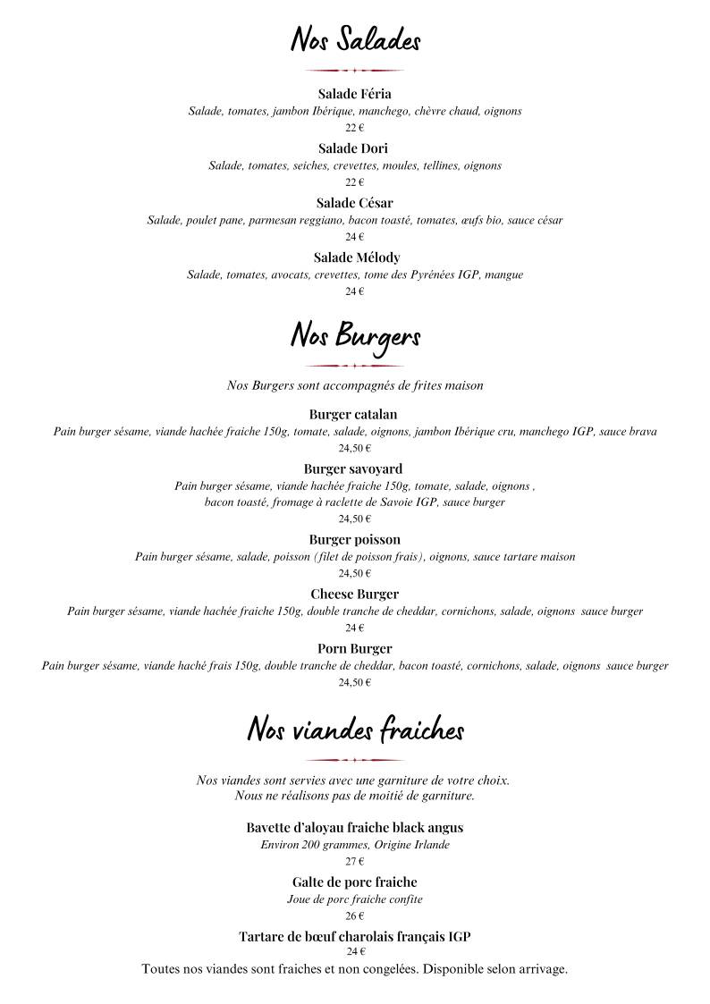 Menu de Félicidad (anciennement Chez Pierrot)