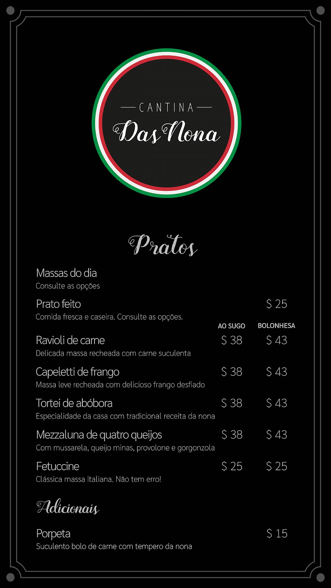 Cantina Das Nona cardápio