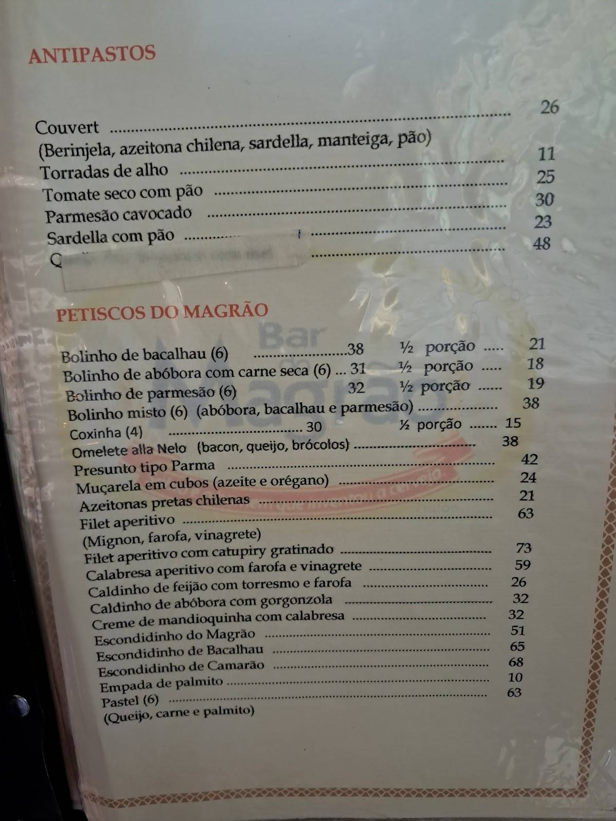 Cantina do Magrão cardápio